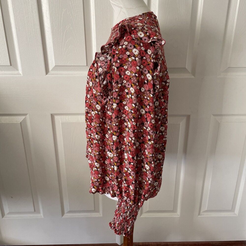 Knox Rose Womens Top Medium Cottage Core Boho Floral Ruffle Hippie Shirred Pink - Picture 6 of 14